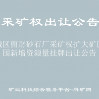 水城区留财砂石厂采矿权扩大矿区范围新增资源量挂牌出让公告